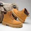 Men Retro Work Shoes Autumn Winter Thick Bottom High Top Non Slip Warm Casual Boots Leather Laceup Big Head Tooling Boots 2023 240126