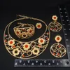 Kvinnor Dubai Gold Jewelry Set 24k Original Pure Copper Plated Sunflower Halsband Hollow Round örhängen Lyxig bröllop Bijoux 240202