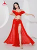 Belly Dance Professional Suit for Women Mesh Short Sleeves Topsexy Split Long Skirt 2pcs Girls Oriental Belly Dancing Suit 240202