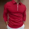 Polo décontracté à manches longues pour hommes, rayé, avec fermeture éclair à revers, haut de golf, streetwear, S3XL, automne 2023, 240129