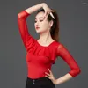 Scene Wear Performance Clothing Ballroom Dance Ice Silk Shirt Mesh Top Latin Women Modern National Standard Training