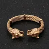 Rvs Viking Wolf Bangle Man Kabel Draad Goud/Zwart/Zilver Kleur Dier Manchet Armband Mannen Sieraden 240124