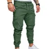 Drop Fashion Men Jogger Pants Casual Solid Color Pockets Waist Drawstring Ankle Tied Skinny Cargo Pants Size XS-4XL 240124