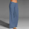 Pantalon d'été en coton et lin pour femmes, mode, couleur unie, jambes larges, décontracté, respirant, taille élastique, 2023, 240201