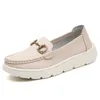 Kvinnor Vit äkta läderlägenheter Skor Kvinna Slipon Ballerina Soft Boat Nurse Work Loafers High Quality Moccasins 240202