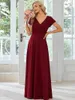 Elegant Evening Dresses V Neck Short sleeve Waist retraction Floor-Length 2024 of Chiffon Burgundy bridesmaid dresses 240125