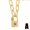 Hanger Kettingen FLOLA Goud Kleur Curb Link Chain Hangslot Voor Vrouwen CZ Kristal Hart Ontwerp Punk Sieraden Gift Nket17