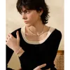 Yhpup Edelstahl Natürliche Perlen Handgefertigte Mode Wasserdichte Halskette für Frauen Böhmen Luxus Perlen Stylich Golden Schmuck 240125