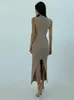 Sexy Hollow Dress Womens Knitted Tight V-Neck Panel Chinese Womens Fashion 2024 Spring Sleeveless Womens Vestibus 240210