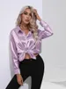 Chemisiers en Satin Imitation soie pour femmes, chemise à manches longues, boutons à revers, vêtements solides, bureau, automne hiver, S-XXL