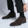 Geklede schoenen Retro Heren Puntig Donkerbruin Suède Patchwork Flats Oxfords Leer Casual Formeel schoeisel Sapatos Tenis Masculino