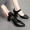 Spring Autumn Woman's Shoes Buckle Black Shoes High Heels Patent Leather Dress Shoes Womens Pumps Walking Shoes 240129