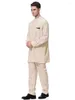 民族衣類サウジアラビア語アラビア人イスラム教徒Jubba Thobe 2ピースセットDjellaba Pakistan Kaftan Dubai Abaya Tops Pant Islamic Ramadan Homme
