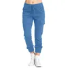 Pantalones de mujer con múltiples bolsillos Cargo informal cintura elástica corsé pantalón de cuerda pantalones de Color sólido pantalones femeninos