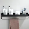 Bathroom Black Shelf with Towel Bar Space Aluminum Corner Shelves Towel Rack with Hook Shampoo Holder Kitchen Storage Rack 240131