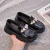 Autumn Kids Leather Shoes Girls Crystal Wedding Shoes Single Shoes Children Low-Heeled Princess Shoes Black Beige 240118