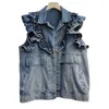 Damenwesten Vintage Wash Blue Denim Weste Frauen Weste Frühling Lose Kurze Cowboy Ärmellose Jacke Große Tasche Lässige Jeans Weiblich