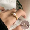 Klusterringar 925 Sterling Silver Pearl Geometric Open Ring for Women Girl Simple Smooth Design Jewelry Party Gift Drop