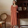 Mulheres sleepwear dormir camisolas de algodão bordado estilo francês pijama para meninas primavera verão vestido mulher manga curta gola quadrada