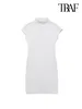 Casual Jurken TRAF Damesmode Stretch Gebreide Mini-jurk Vintage Hoge Hals Mouwloze Vrouwelijke Vestidos Mujer