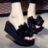 Slippers Wedges Platform Flip Flops For Woman Bohemian Style Summer Slipper With Bow Large Size Women's Footwear Chaussure Femm