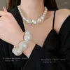 Necklace Earrings Set Exaggerated Imitated Pearl Jewellery Sets For Women Trendy Choker Vintage Earring Exquisite Bracelets Charm Neck Chain