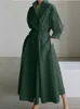 S5XL韓国のファッション長袖シャツドレスシックなターンダウンネックマキシドレス女性秋の冬の服ストリートウェア240119