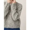 ABRINI Strickpullover mit langen Ärmeln und V-Ausschnitt, eleganter Büropullover, solide Jacke, Herbst-Winter-Damen, grauer einreihiger Strickjackenmantel 240202