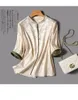 Frauen Blusen Drucken Blume Chinesischen Stil Elegante Drei Viertel Bluse Hemd Koreanische Mode Weibliche Top 2024 Sommer E25