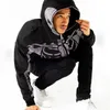 Full Zip Up Hoodie Strass Skelet Goth Sweatshirt Sport Paar Outfit Zwarte Lange Mouw Oversized Grunge Y2k Hip Hop Jas 240118