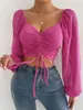 Sexy Vneck Femmes Blouses Cordon À Manches Longues Crop Tops Dames Mode Été Chemise Courte Femme Vêtements Blusas Camisas Mujer 240127