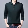 Smart Casual Mens Solid Polo Shirt Spring Autumn Long Rleeve Zipper Flar Business Fashion Lose Polos Tops Ubranie 240126