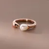 Klusterringar 925 Sterling Silver Pearl Geometric Open Ring for Women Girl Simple Smooth Design Jewelry Party Gift Drop