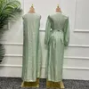 Roupas étnicas Marrocos Caftan Muçulmano Abaya Mulheres Vestido 2 Peça Conjunto Abayas Vestidos Beads Dubai Árabe Cetim Kimono Cardigan Robe Outwear