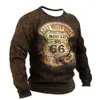 T-shirt pour hommes Vintage Route 66 imprimé moto à manches longues hommes t-shirt hauts col rond surdimensionné pull décontracté 5xl 240201