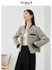 Vimly Contrast Striped Elegant Tweed Jacket Spring Black White Oneck Single Breast Straight Short Coate Female M5197 240118