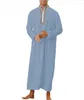 Ethnic Clothing Men Traditional Stand Collar Jubba Thobe Loose Robe Kaftan Long Dress Islamic Muslim Arab Casual Work Robes Shirts