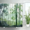 Duş Perdeleri Zen Yeşil Bambu Set Doğal Peyzaj Polyester Kanca ile Banyo Modern Banyo Dekor