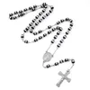 Pendentif Colliers Steelbros 6mm Perles noires Collier de chapelet catholique en acier inoxydable Jésus Crucifix Croix Hommes Femmes Bijoux religieux Cadeau