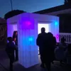 Venta al por mayor Atractivo fotomatón inflable con LED negro con puertas dobles, recinto de fotomatón portátil, tienda de campaña blanca en venta 5x5x3.5mH (16.5x16.5x11.5ft)