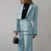 Womens 2 Piece Suit Female High Street Party Pant Set Business Casual Short Blazer Set Jacket Pants 240202