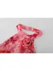 Повседневные платья Оригинальный дизайн Розовые розы с цветочным принтом Платья Висячие шеи с запахом Хип-платье Сексуальное тонкое платье для выпускного вечера 2024Летний стиль Харадзюку