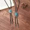Pendant Necklaces Retro Necklace Sweater Western Cowboy Style Necktie With Carved Faux Turquoise Buckle Gentleman Formal Meeting