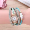 Wristwatches Women Weave Watch Fashion Personality Bracelet Diamond-studded Pearl Multi-layer (White)