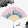 Decorative Figurines 1pcs Chinese Vintage Style Folding Fan Silk Handheld Foldable Bamboo Framed Fans For Women Wedding Party