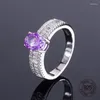 Cluster Rings 925 Sterling Silver Jewelry 6x8mm Oval Yellow Citrine Purple Violet Cubic Zirconia Wedding Band Ring For Women