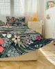 Sängkjol Tropiska växter lämnar blommor elastiska utrustade sängöverdrag med örngott madrass täcker sängkläder set ark