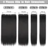Clip lunga dritta in parrucchino Set da 4 pezzi Sintetico 22 Nero Marrone scuro Colore misto Fibra resistente al calore 240130