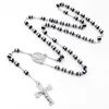 Pendant Necklaces STEELBROS 6mm Black Beads Catholic Rosary Necklace Stainless Steel Jesus Crucifix Cross Men Women Religious Jewelry Gift