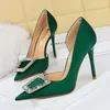 Dress Shoes 2024 Fashion Women 10.5cm Thin High Heels Office Lady Crystal Metal Buckle Shallow Pumps Purple Pointy Toe Party